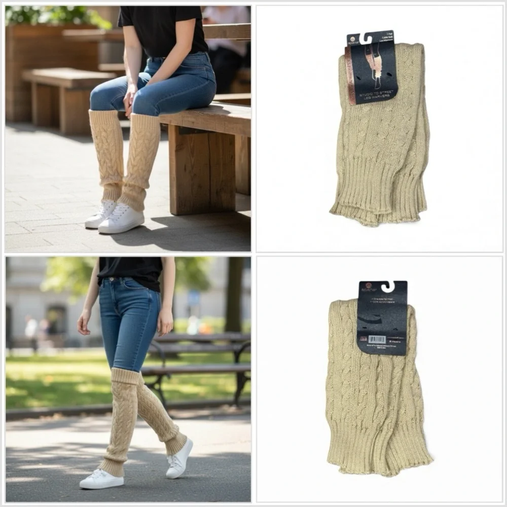 Women’s Apana Studio to Street Khaki Leg Warmers Cable Knit 1 Pair Warm Fit All - Picture 1 of 7